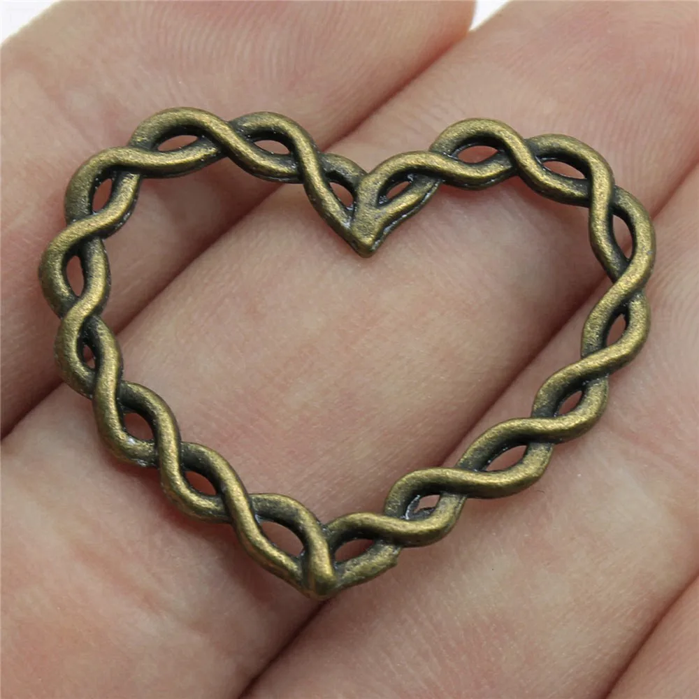 Charms For Jewelry Making Twist Love Heart Twist Heart Connector Charms Vintage Components 3pcs