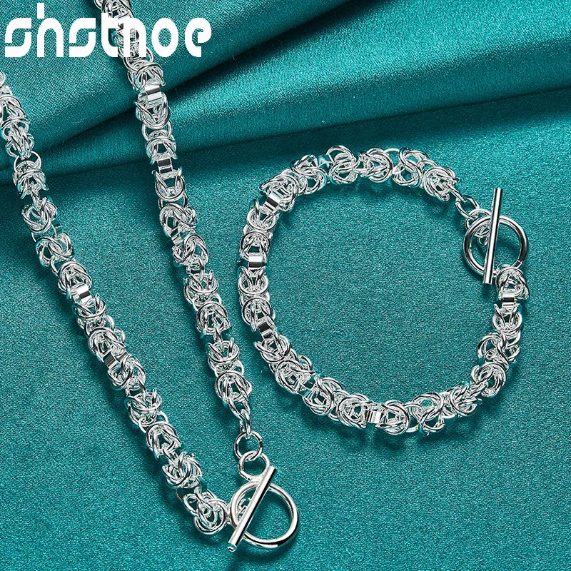 

925 Sterling Silver Simple Classic Noble Men Chain Necklace Bracelets High Quality Jewelry Sets For Woman Birthday Party Gifts