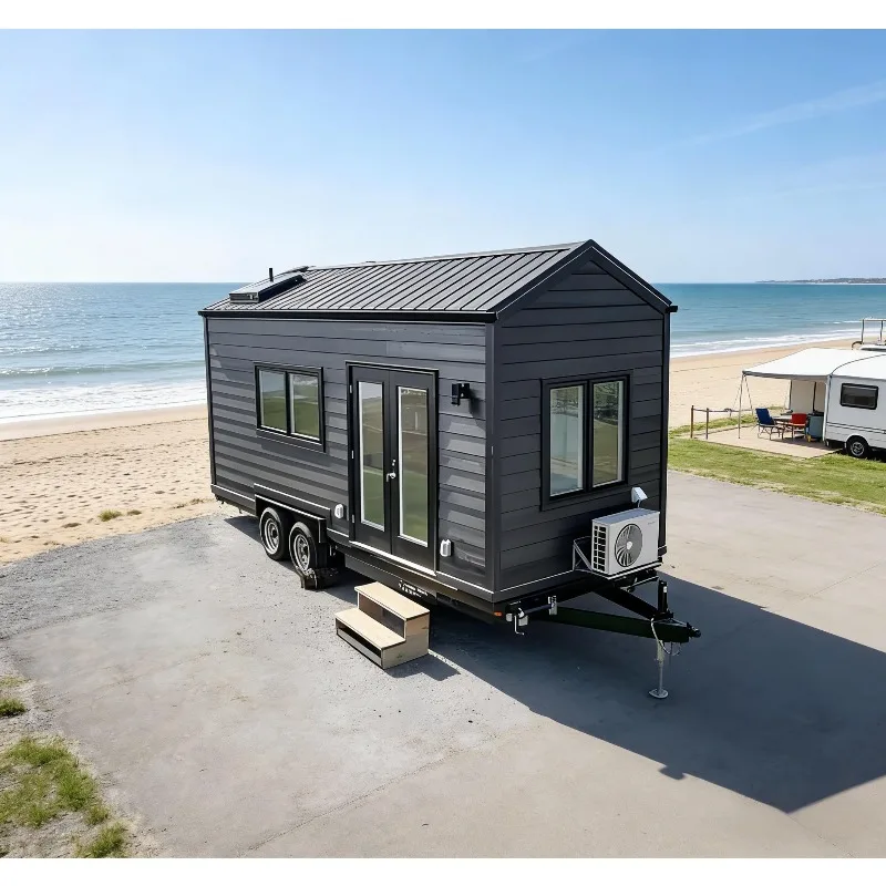 Camping RV Travel Trailer Prefab Small Cabin, Portable Unit For Outdoor Off-Grid Adventures & Lakeside Camping Enthusiasts