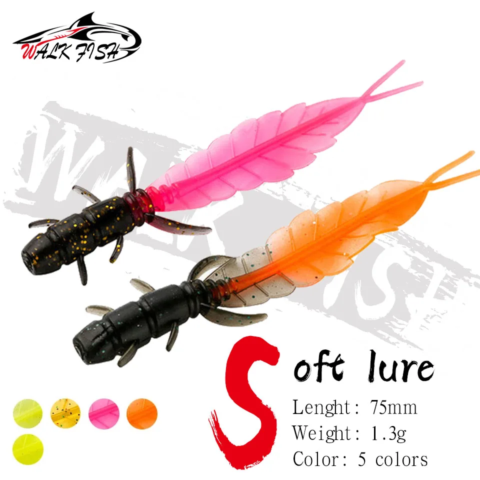 WALK FISH 부드러운 송어 루어 실리콘 미끼, 워블러 스윔베이트 페스카 인공 벌레 미끼, 75mm 1.3g, 5 개