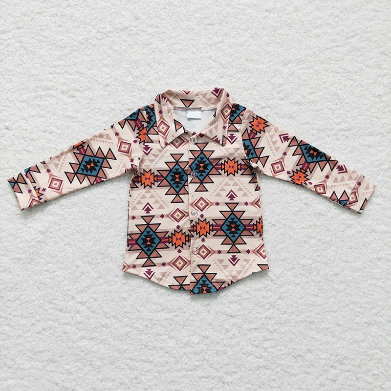 Toddler Southwestern Aztec Clothes Long Sleeves Button Up Shirt Wholesale Baby Boy Lapel Children Spring Fall Infant Clothing