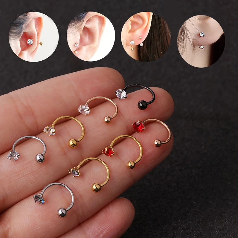 2PC Cyrkon ze stali nierdzewnej Cz Hoop Kobiety Tragus Chrząstka Helix Kolczyki sztyfty Conch Rook Daith Lobe Śruba do uszu Biżuteria do przekłuwania