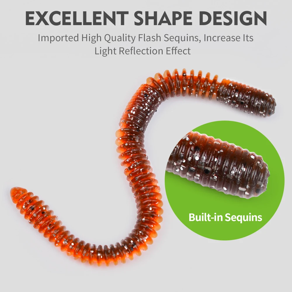 20 Stück weiche Kunststoff-Angelköder, Würmer, Köder für Barschforellen | Nudel Curly Tail Grub Süßwasser-Salzwasser-Köder-Set – Detail 7