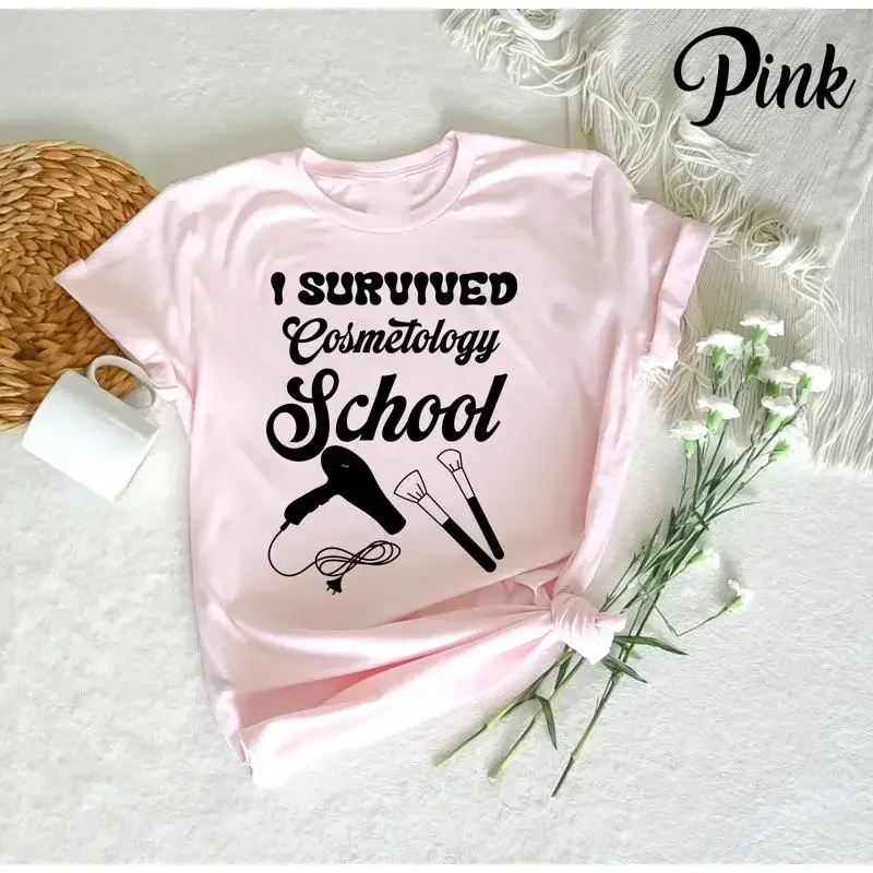 I Survived Cosmetology School Graduation T Shirt Hair Dresser Hairstylist Barber for Hairdresser Salon