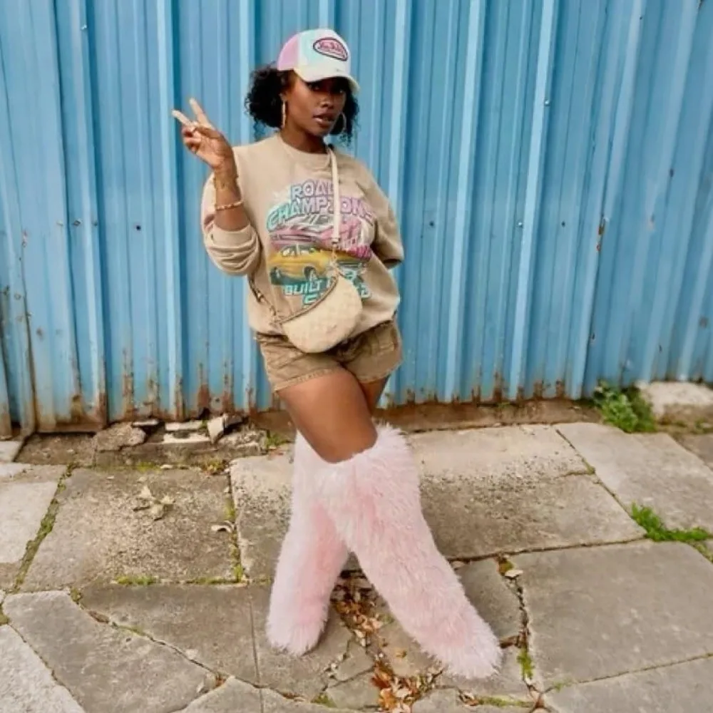 

New Fluffy Fuzzy Boots Platform Warm Thigh High Boots Long Tall Knee High Boots Winter