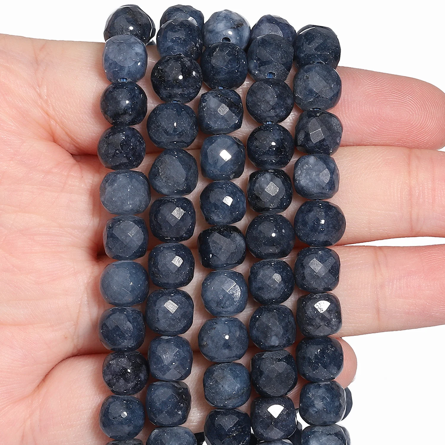 Blue Sapphires Jade Beads 7-8mm Faceted Square Cube Geometric Shape Loose Beads for Jewelry Making Diy Accessories