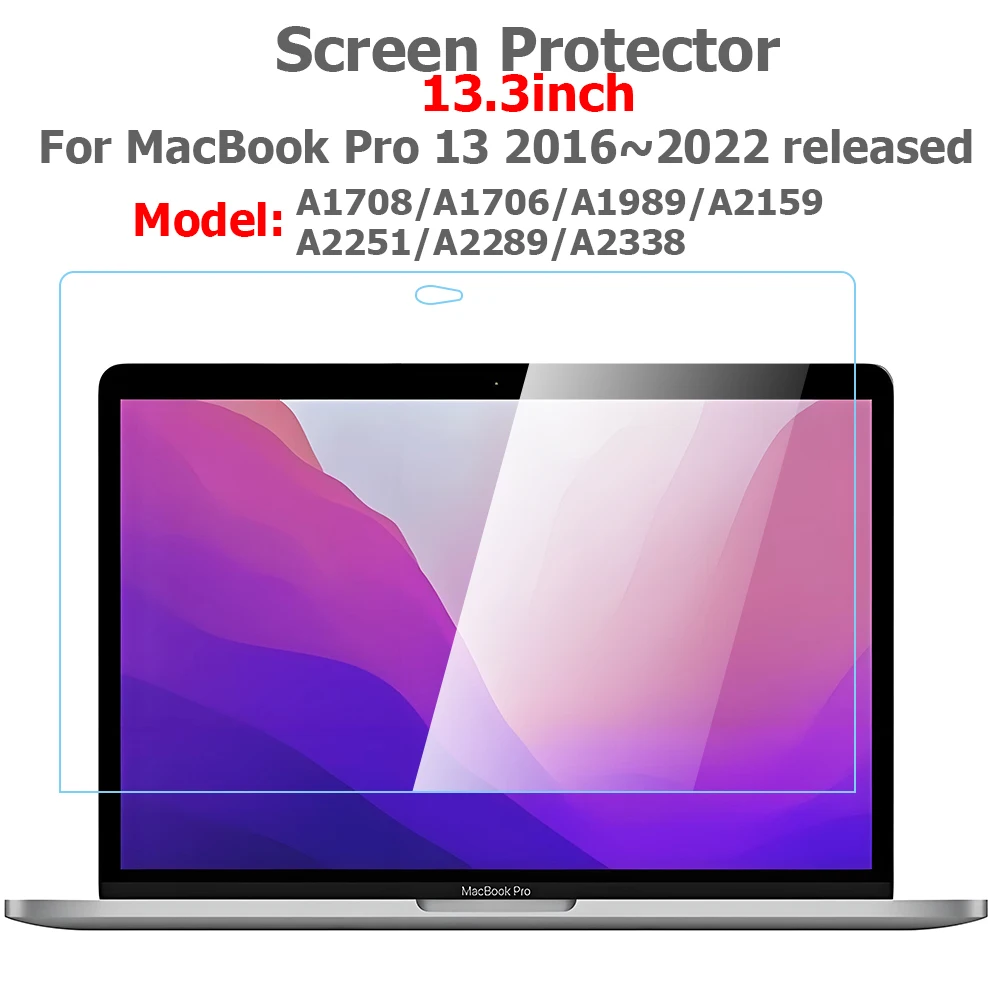 Screen Protector for MacBook Pro 13 2016-2022 Released Model A1706 A1708 A1989 A2159 A2251 A2289 A2338 Clear Tempered Glass