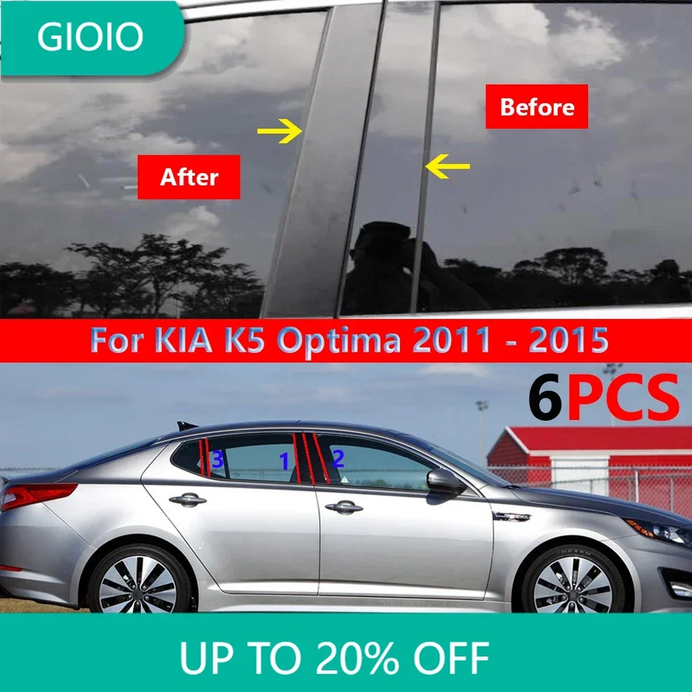 

6Pcs Car B Strip Door Window Middle Column Trim Protection PC Stickers Cover Fit For KIA Optima K5 2011 2012 2013 2014 2015