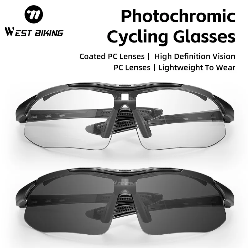 WEST BIKING Photochrome Fahrradbrille, leicht, für Outdoor-Sport, Klettern, Angeln, Fahren, Sonnenbrille, winddichte Schutzbrille
