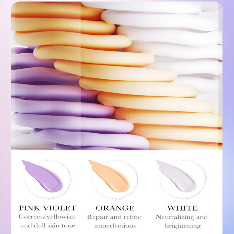 Crème de pré-isolation de maquillage tricolore arc-en-ciel, correcteur hydratant, Pores invisibles, même le teint de la peau, cosmétiques rafraîchissants