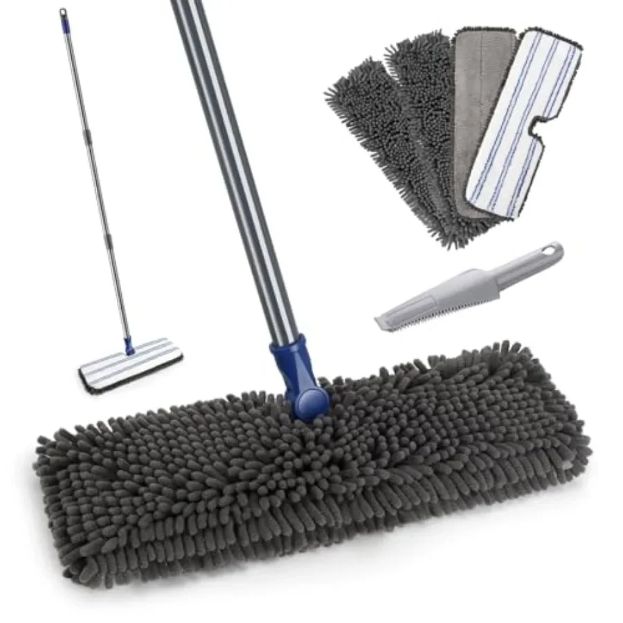 

Mops for Floor Cleaning, Flat Dust Mop with 4 Reusable Pads, 2-Sided Microfiber Dust Mop for Wet and Dry Use, Flat Flip Mops fo