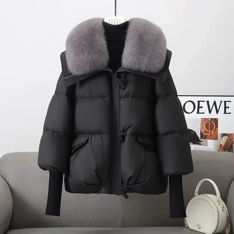 Womens Winter Cotton-Padded Jacket 2024 New Oversize Puffer Jackets Cropped Thicken Fmelae Overcaot Fur Collar Warm Parkas