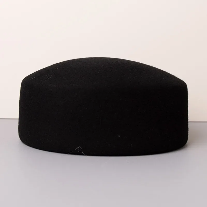 Vintage Hard Top Flache Fedoras Hüte Frauen 100 % Wollfilz Baskenmützen Hut Hochzeit Fascinator Caps Hochzeit Cocktail Party Pillbox Hut – Detail 10