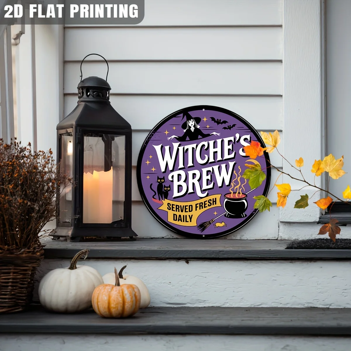 2D Flat, 1pc Fun Witch Brew Item Halloween Wooden Sign - Retro Bat And Cauldron Decor - Purple Black Gothic Style Kitchen/Entryw