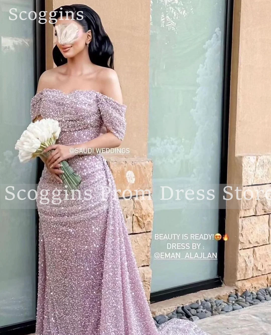 Scoggins A-Line Off-The-Shoulder Neckline Sequins Floor-Length Dresses For Special Events Evening Dresses Prom Dresses Dress Dub