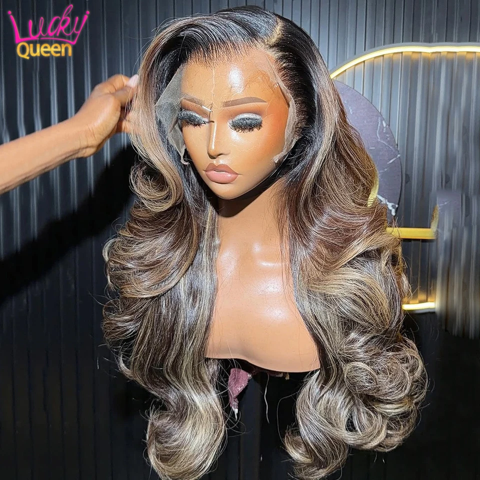 

Balayage Color Mix Dyed Highlight Brown Human Hair 13x4 Lace Front Human Hair Wigs For Women Body Wave Pre Plucked Glueless