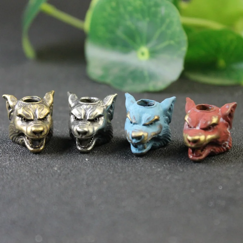 Animal Wolf Warriors Head Sculpture Brass Paracord Bead DIY Handmade Lanyard Pendant Jewelry Accessories EDC Outdoor Tool Charms