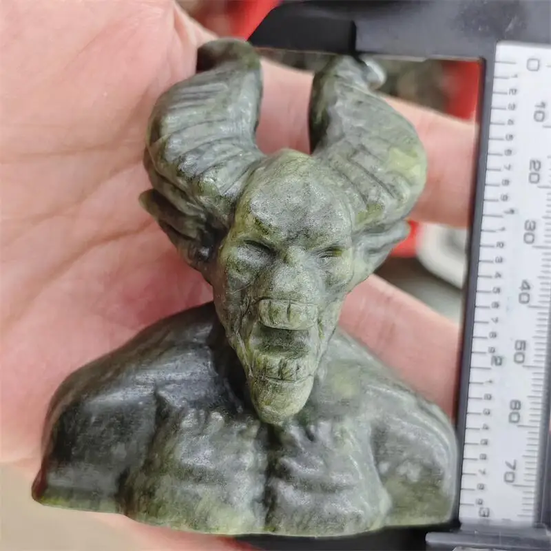 Natural Opalite Green Jade Demon Statue Carving Crystal Love Healing Fengshui Gemstones Home Decoration Holiday Gift 1PCS