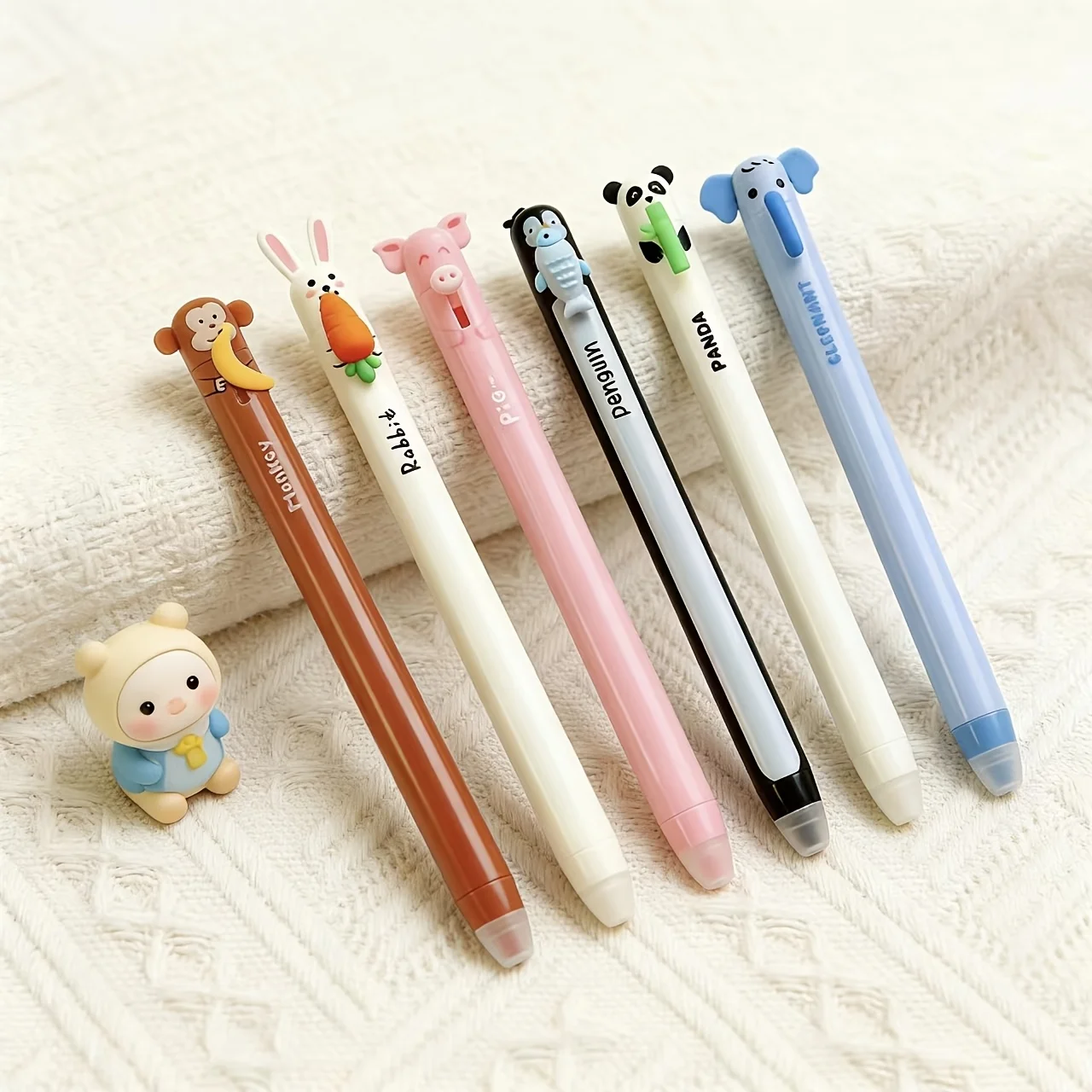 6pcs/Set Animal Shaped Erasable Gel Pens Diverse Styles Including Rabbit Elephant Panda Blue Color Refillable Ink A3281