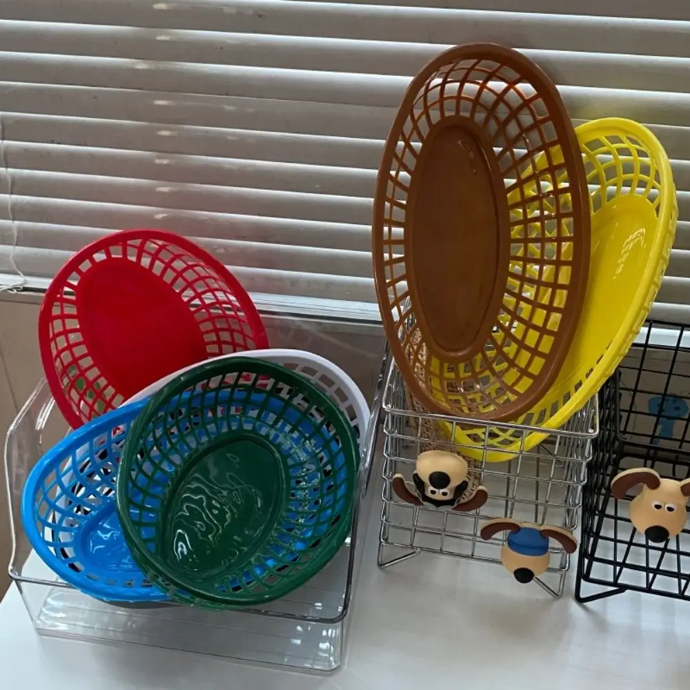 

E5 7PCS/Lot Fries Burgers Plastic Food Baskets Snack Colorful Oval Shape Basket Serving Reusable Bread Plate Restaurant Supplies