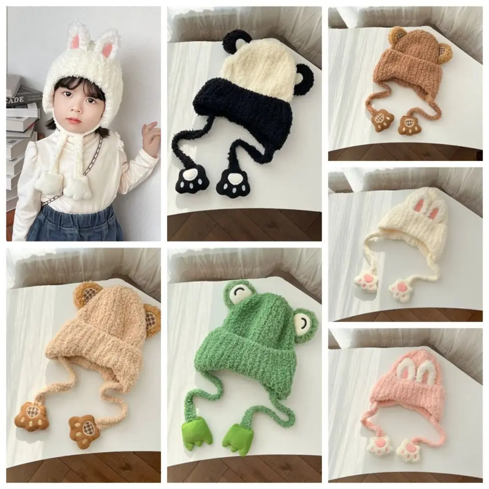 

Bear Plush Animal Hats Scarf Frog Rabbit Children Fleece Hat Korean Style Cloth Accessories Plush Hat with Scarf Ear Protector