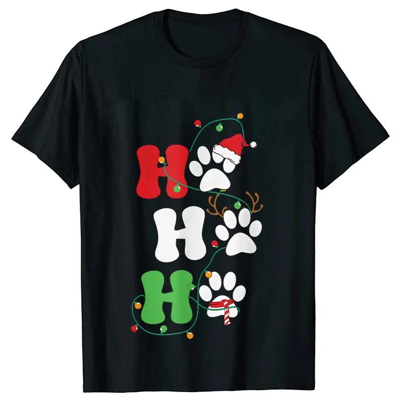 Ho Ho Ho Paw Graphic Men's T-shirt Christmas Gift Simple Casual Xmas Male Clothing Short Sleeve T-shirt Funny Graphic Y2K Tops