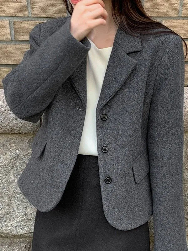 

Шикарный винтажный шерстяной костюм-джат для женщин, дизайн с воротником-элементом, осень-зима, новый модный топ, женское пальто