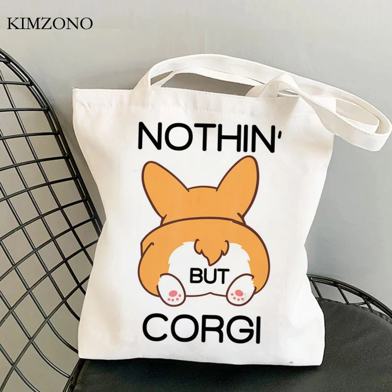 

Corgi shopping bag bolsa bolso canvas reusable tote jute bag bag bolsas ecologicas boodschappentas ecobag cabas