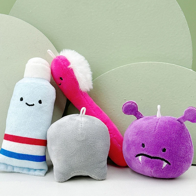 1PC New Arrival Cute Fun Plush Keychain Toy Cartoon Tooth Toothpaste Toothbrush Dolls Keyring Bag Pendant For Kids Gifts 2024