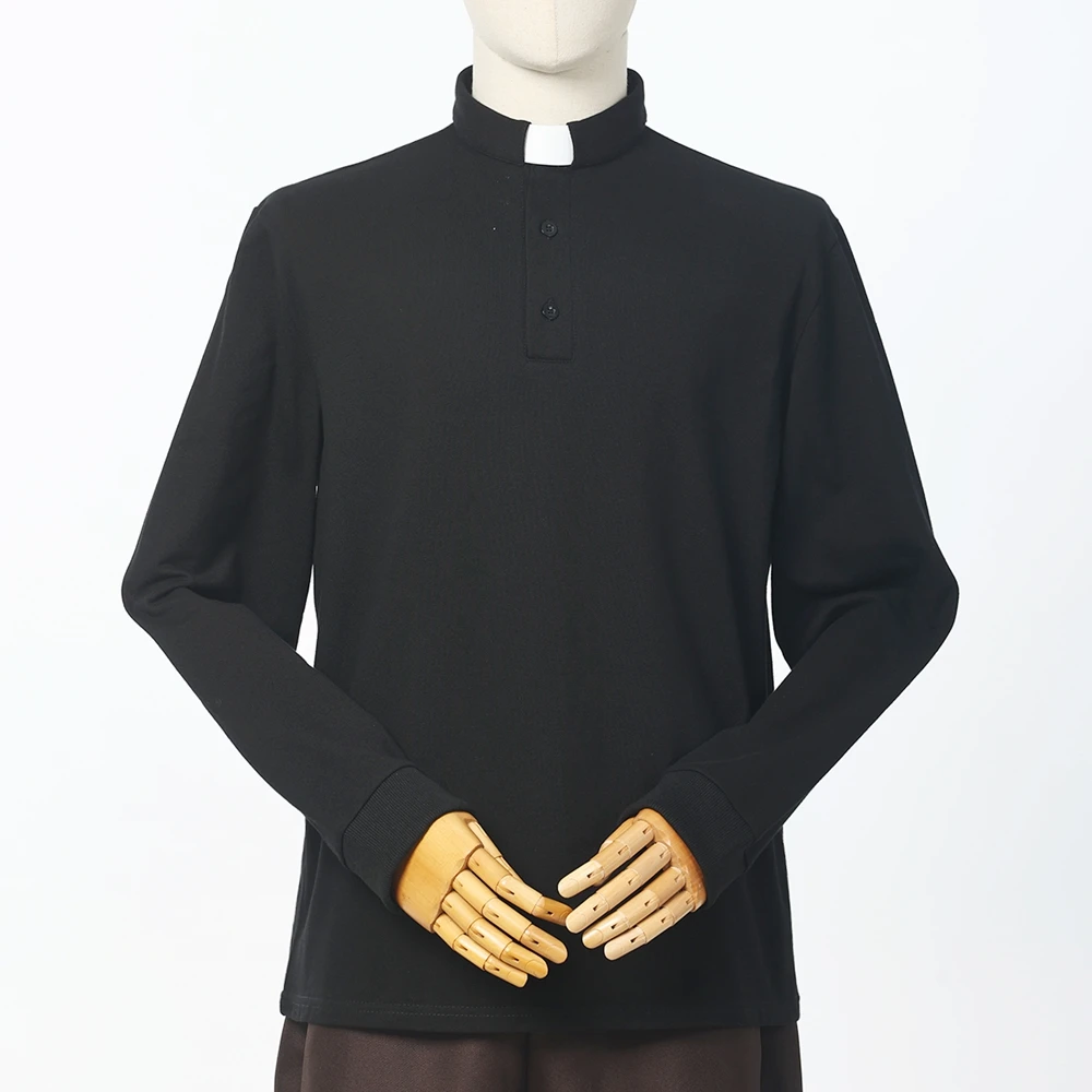 Camisa polo masculina com gola clero, manga comprida, pastor, ministro, pregador, sacerdote