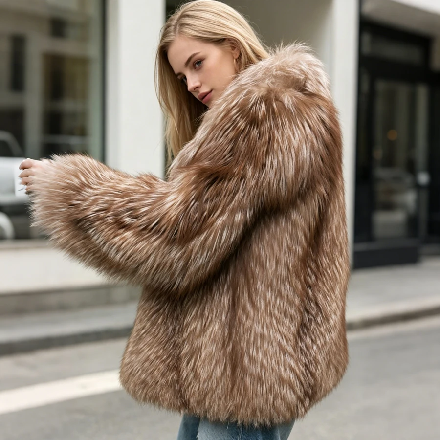 Cropped Silver Fox Fur Jacket With Shawl Collar Real Fox Fluffy Women’s Winter Jacket Natural Fur Outerwear Luxury Furry Jacket