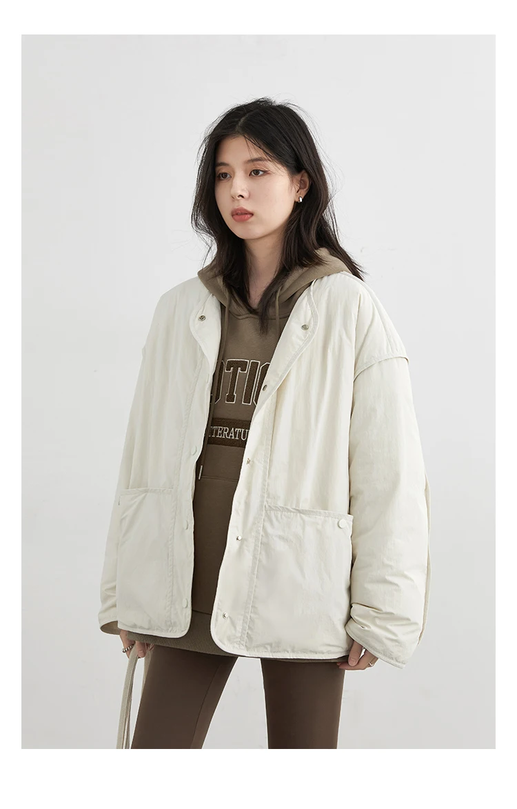 CHIC VEN Women Down Coats Simple Loose Texture Round Neck Down Jacket 90 White Duck Down Jacket Autumn Winter 2025