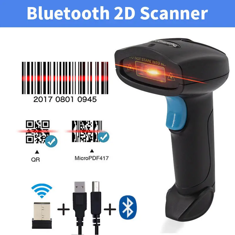 Barcode Scanner 1D 2D QR Codes Reader Bluetooth Wireless Wired Handheld Barcode Reader Supermarket Logistic Inventory PDF417 U2