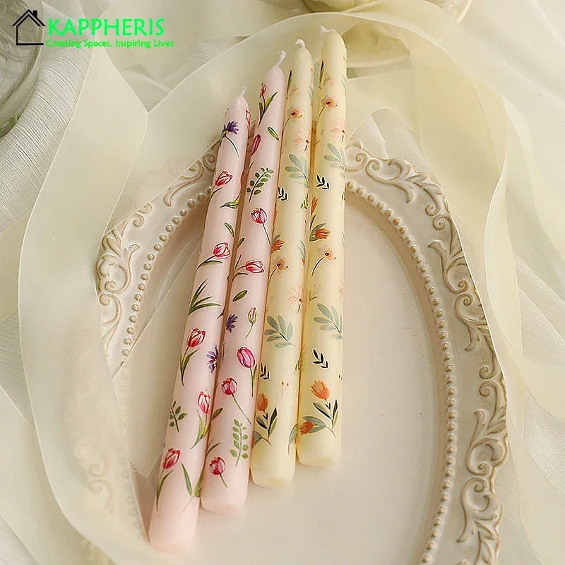 7.5Inch Unscented Taper Candles Romantic Hand Painted Long Candle for Dinner Table Elegant Home Decorative Candles