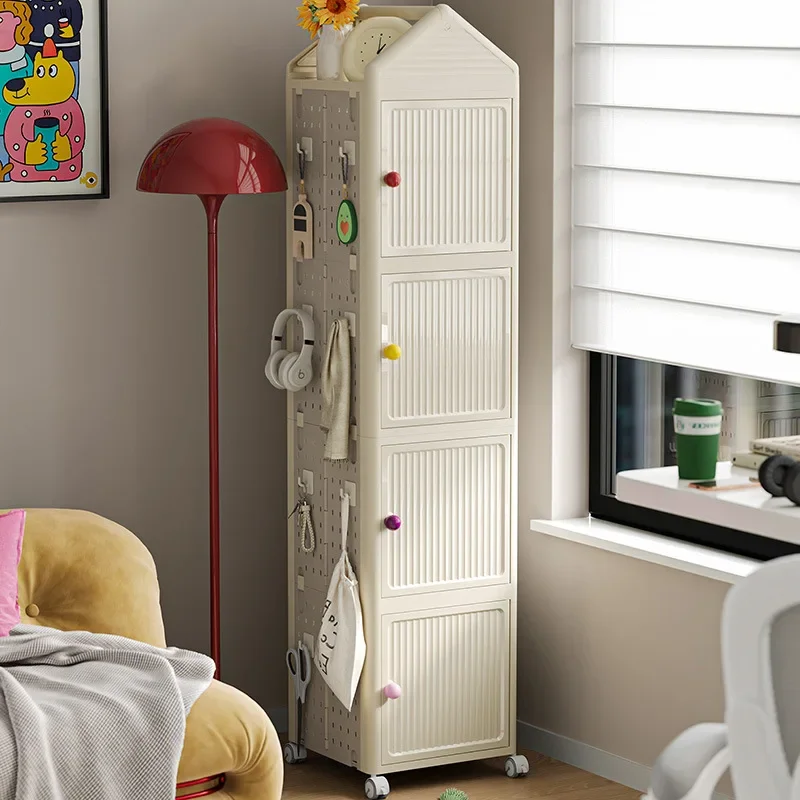 Foldable storage cabinets, cream wind dopamine book lockers, household multi-layer pulleys, rotating shelves