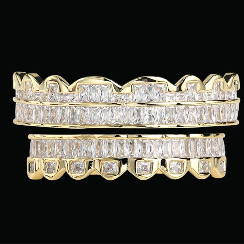 Bubble Letter Baguette Edition Top Model Luxurious Look Teeth Grillz White Gold Plated Hip Hop Jewelry 2023 Drop Shipping Trend