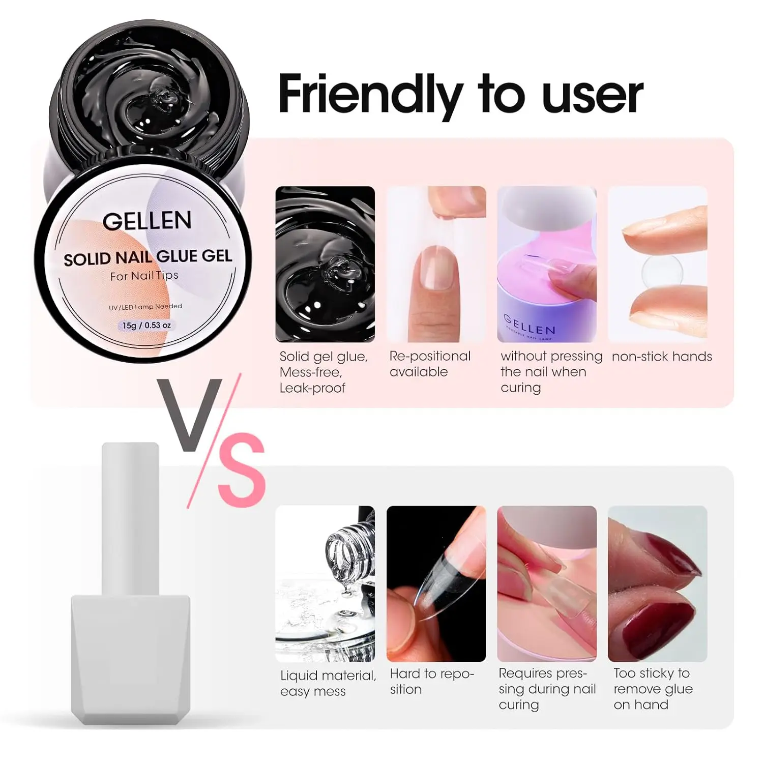 GELLEN Nail Solid Glue Builder Clear Strengthening Gel for Nails Tip Extensions Professional Salon Quality Manicure UV Cured