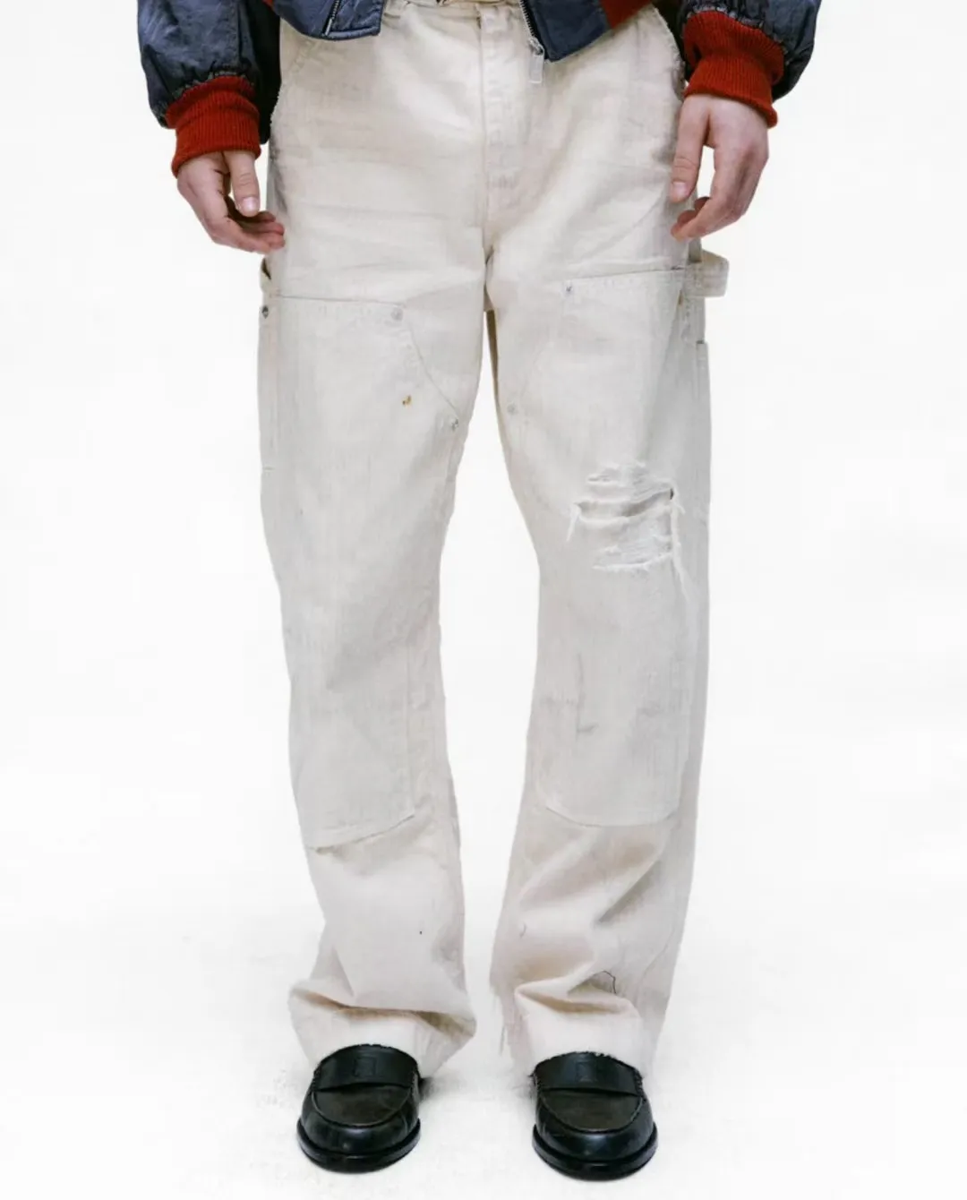 ER/D 25SS White knee-washed damaged tooling logging pants