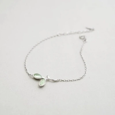 

Новые модные украшения, красивые браслеты из стерлингового серебра 925 пробы, зеленые листья, простые индивидуальные милые браслеты