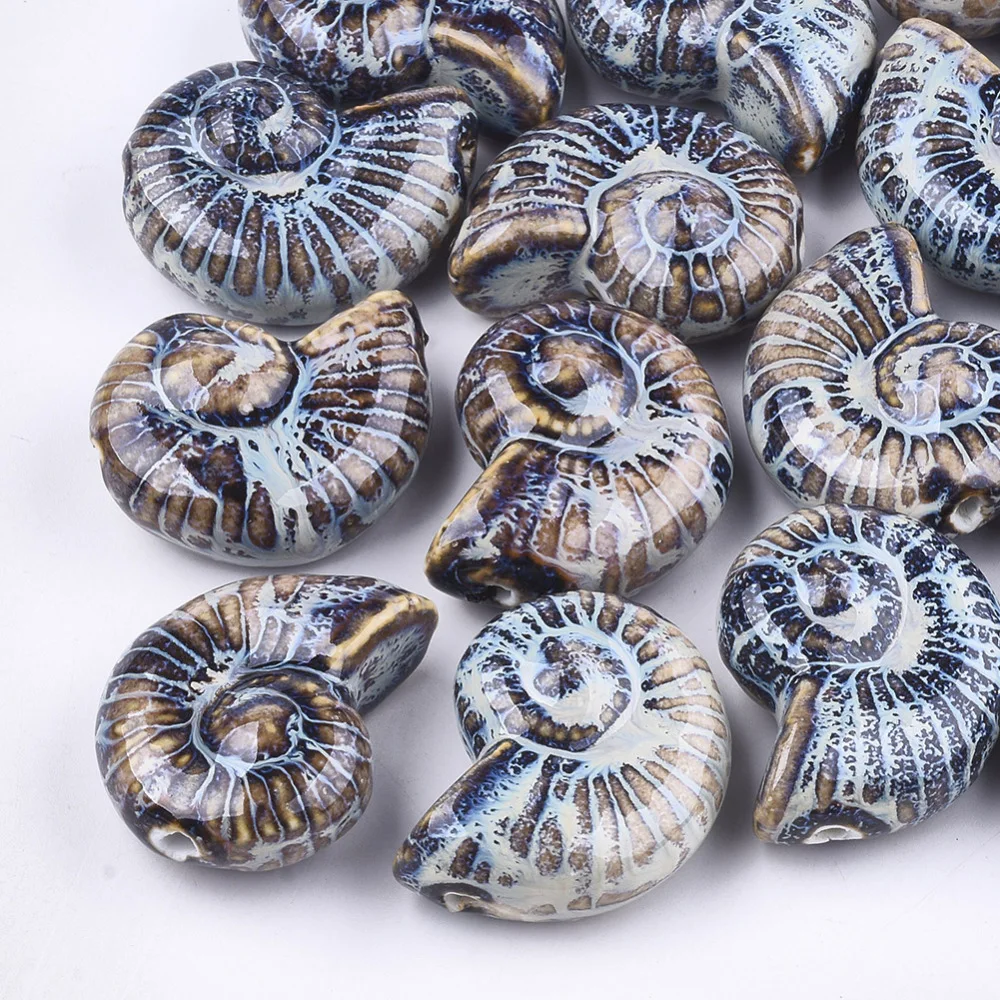 20Pcs Sea Snail Handmade Porcelain Beads Sea Ocean Style Ceramic Charm Bead for Jewelry Making Beading Kit Bracelets Supplies