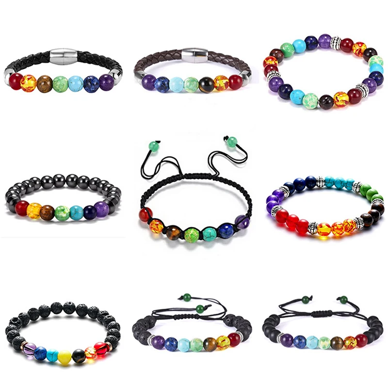 HOT SELLING Fashionable Multicoloured Stone Bead Adjustable Size Hand Woven Bracelet for Man and Women