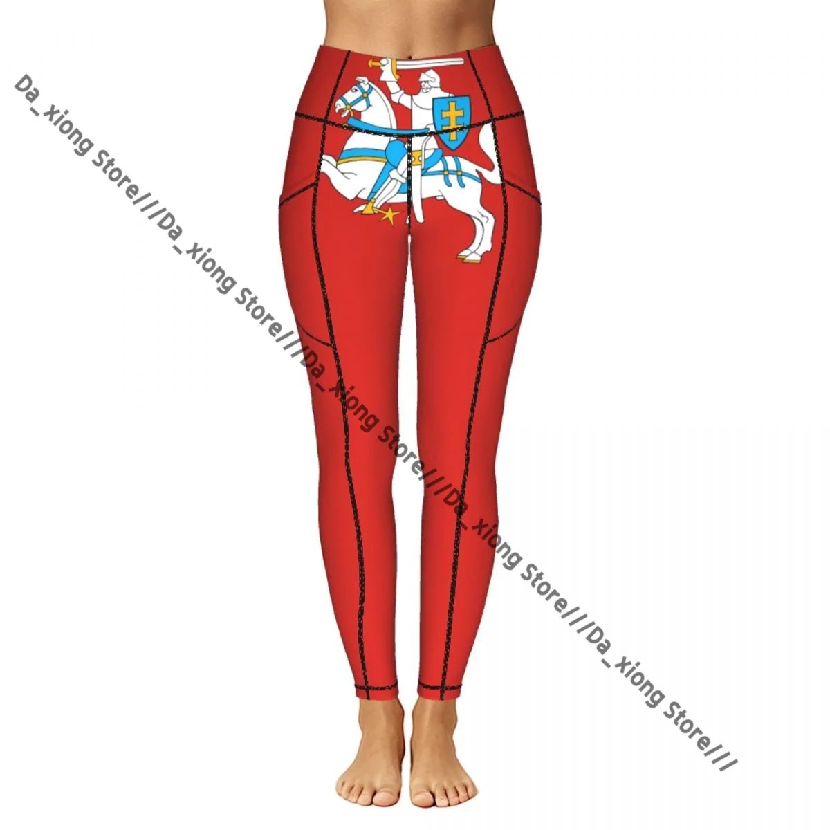 Ladies High Waist Yoga Leggings With Side Pockets Flag Of Lithuania Sports Running Pants