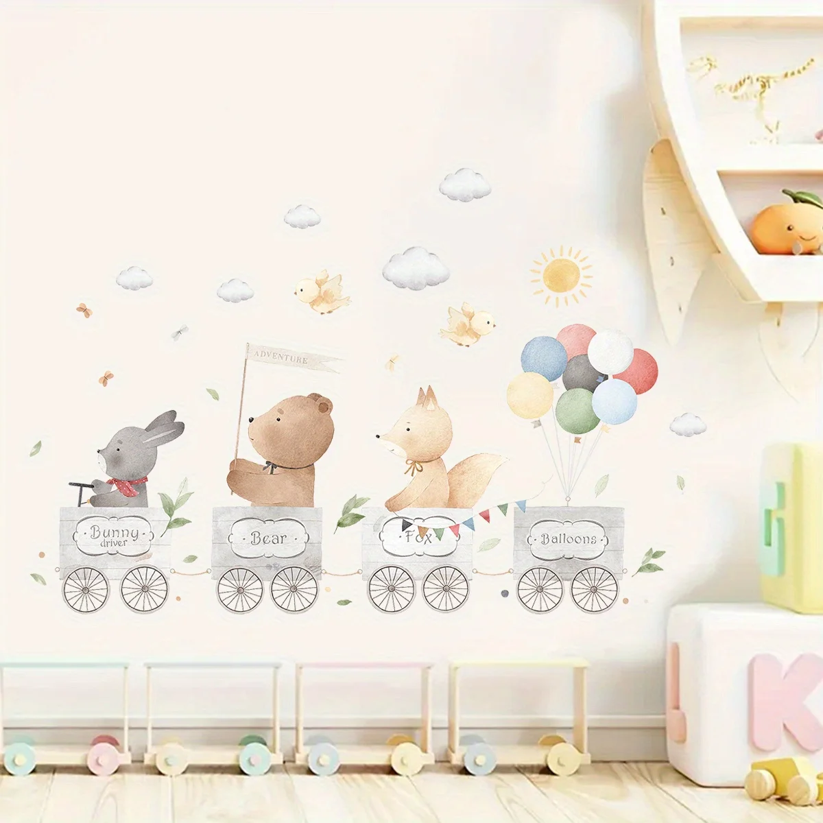 Cartoon Cute Rabbit Bear Fox Train Balloon Animal Wall Stickers for Bedroom Living Room Nursery Decoration Wall Decals