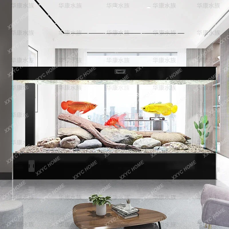 Nuevo pecera para sala de estar, cristal ultrablanco, grande, sin agua, de suelo a techo, acuario integrado, pecera dorada