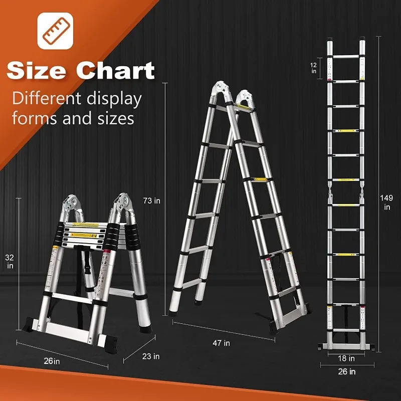 Telescoping Ladder A Frame, 12.5 Ft Compact  Extension Ladder, Portable Telescopic RV Ladder ,330 lb Capacity