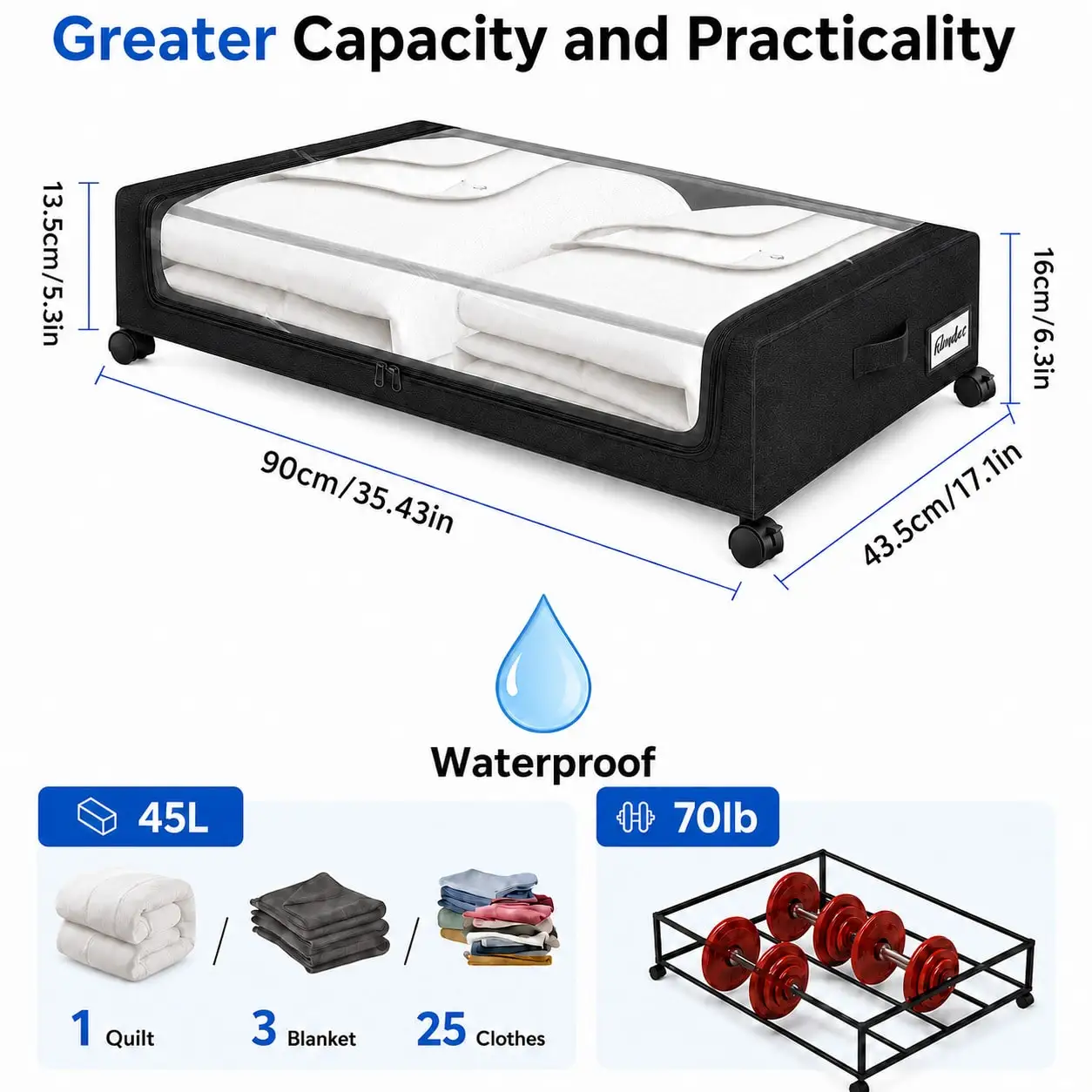 Under The Bed Storage Containers, XXL 15.85-Gallon Rolling Metal Drawer, Low-Profile Shoe & Clothes Storage With Lid, Smooth-Cas