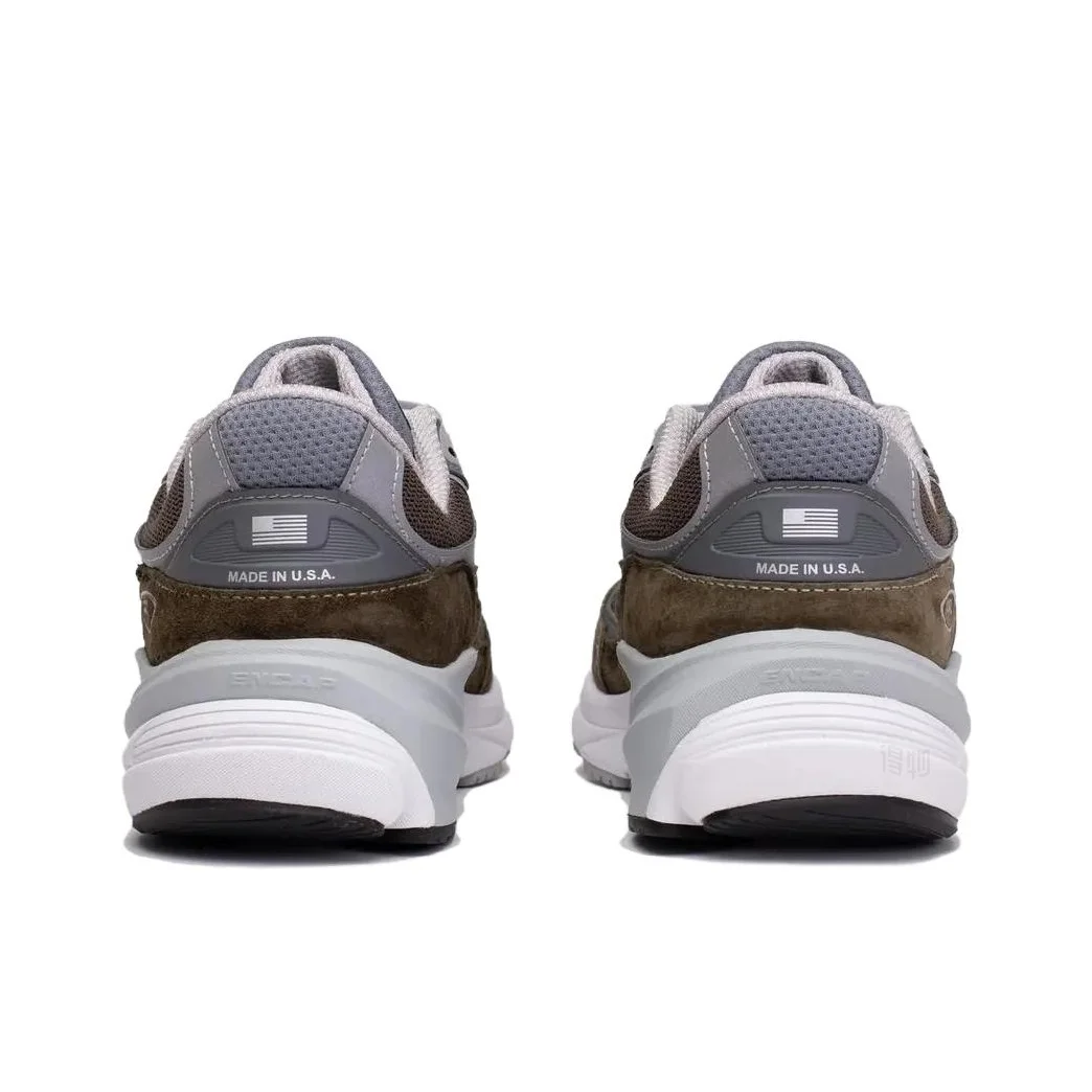 New Balance NB 990 V6 “True Camo” Made in USA – Low-cut casual running shoes for men and women, olive green/dark gray.