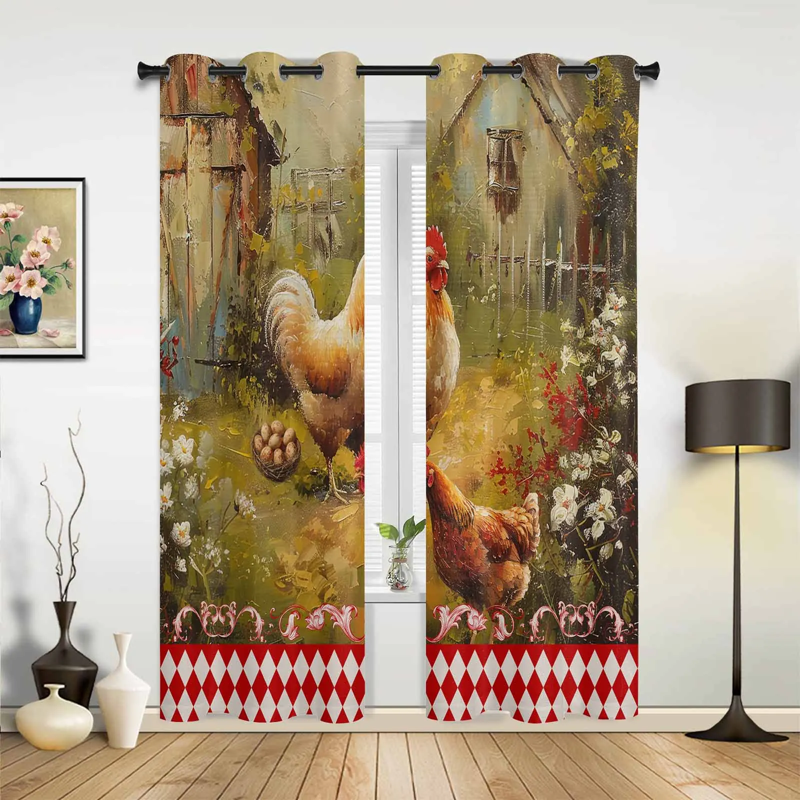 Retro Country Farm Hen Window Curtains for Living Room Luxury Bedroom Curtain Kitchen Blinds Drapes Curtains