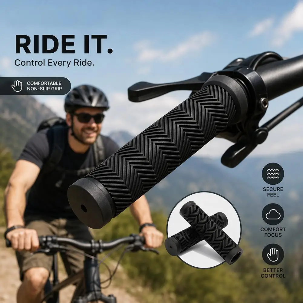 Bike Handlebar Handle Hand Grips Rubber Non-slip Cycling Handle MTB Bicycle Scooter Black Soft Rubber Bicycle Replacement Access