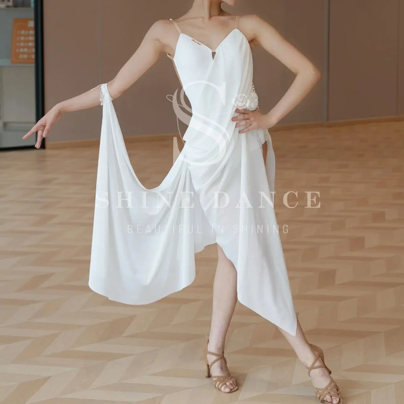 New Sexy Practice Outfits Latin Dance Dress Performance Costumes Women Mesh V-neck Irregular Dress Samba Dance Clothes DN22347